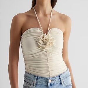 Express Bodycon Compression Halter Rosette Bodysuit